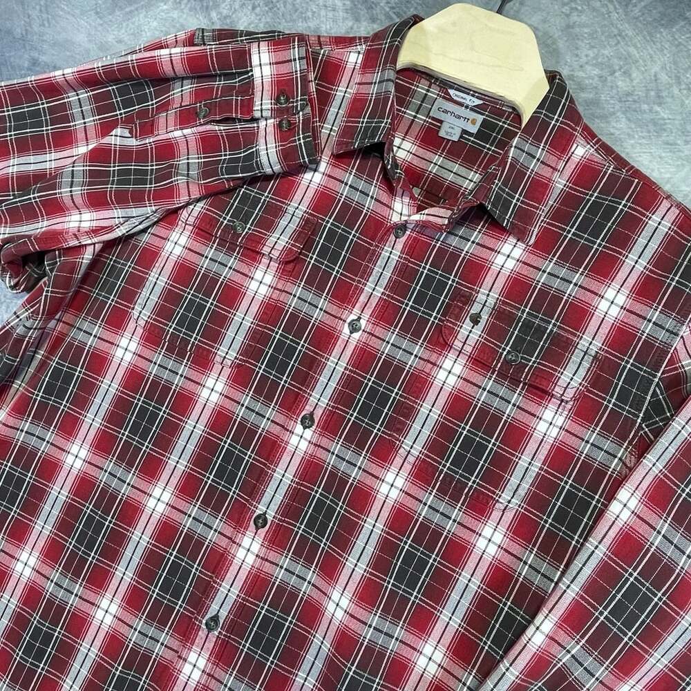 Carhartt Plaid Flannel Shirt 2XL Regular Red Cotton Long Sleeve Button Up